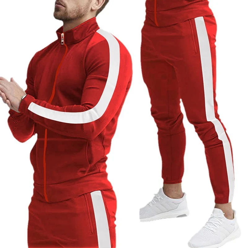 Herren Sportlicher Tapered-Trainingsanzug im Retro-Streifen-Look mit Stehkragen Drune