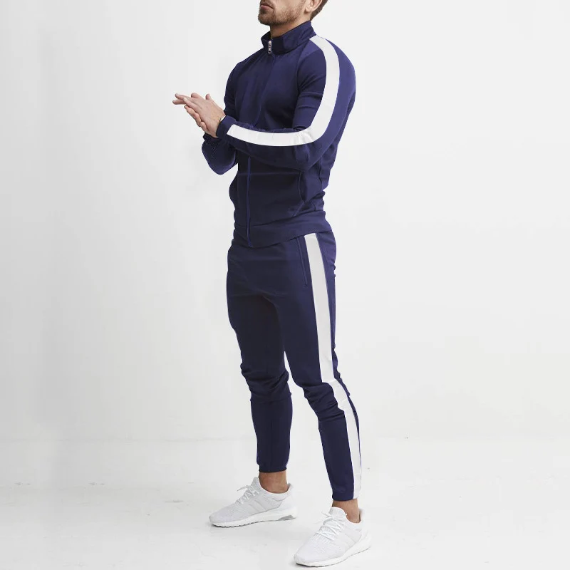 Herren Sportlicher Tapered-Trainingsanzug im Retro-Streifen-Look mit Stehkragen Drune