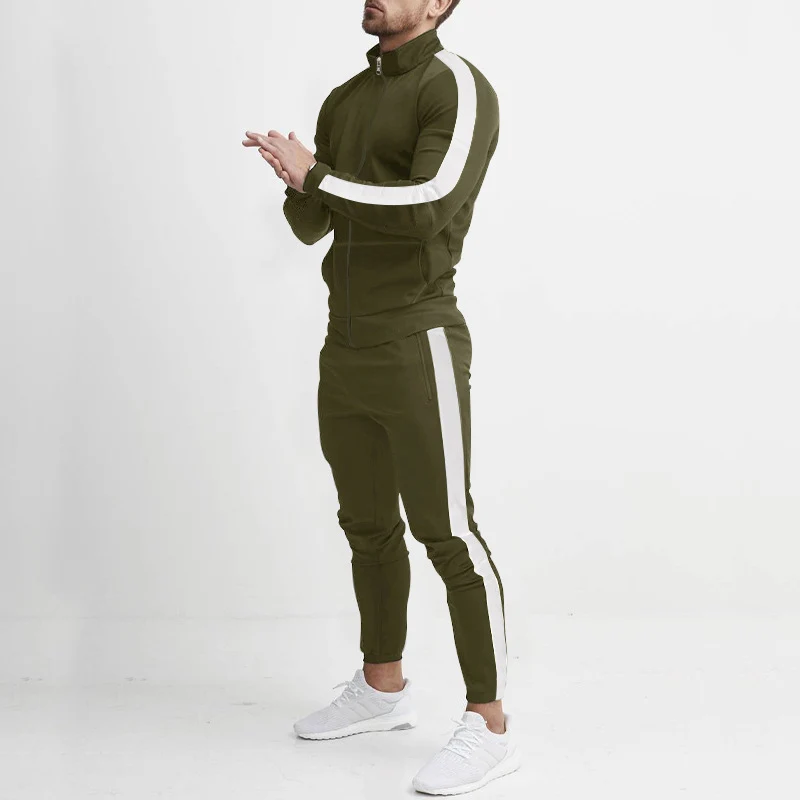 Herren Sportlicher Tapered-Trainingsanzug im Retro-Streifen-Look mit Stehkragen Drune
