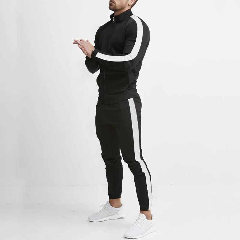 Herren Sportlicher Tapered-Trainingsanzug im Retro-Streifen-Look mit Stehkragen Drune