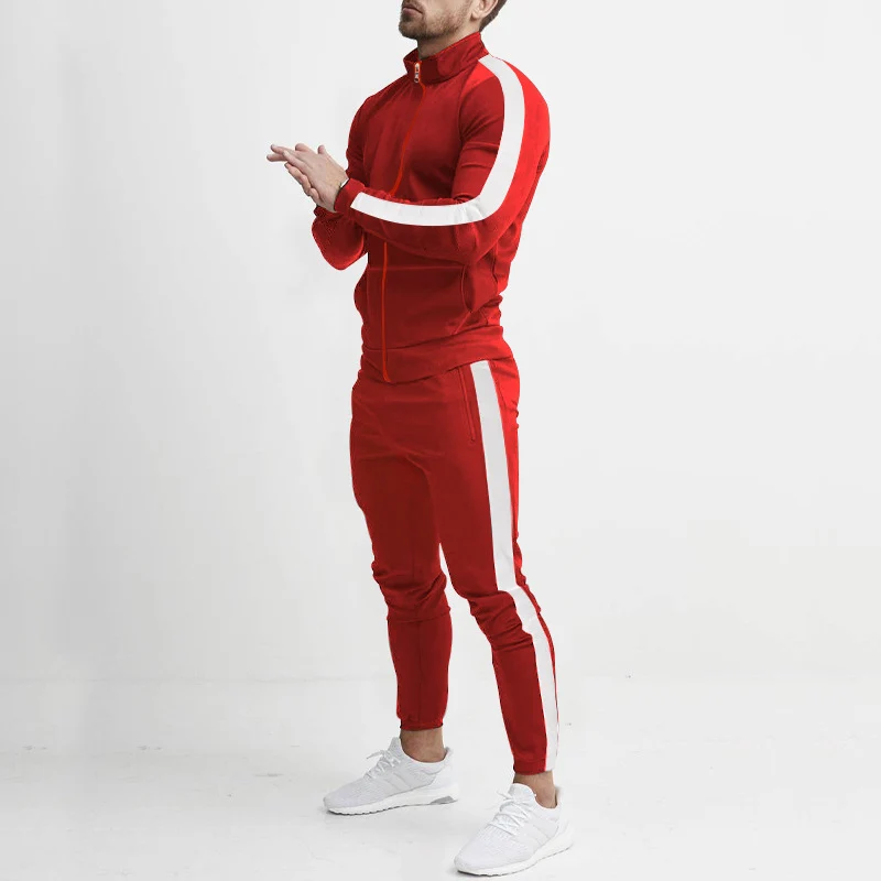 Herren Sportlicher Tapered-Trainingsanzug im Retro-Streifen-Look mit Stehkragen Drune