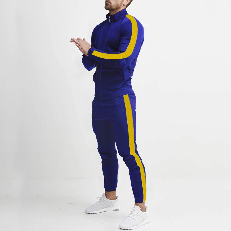 Herren Sportlicher Tapered-Trainingsanzug im Retro-Streifen-Look mit Stehkragen Drune