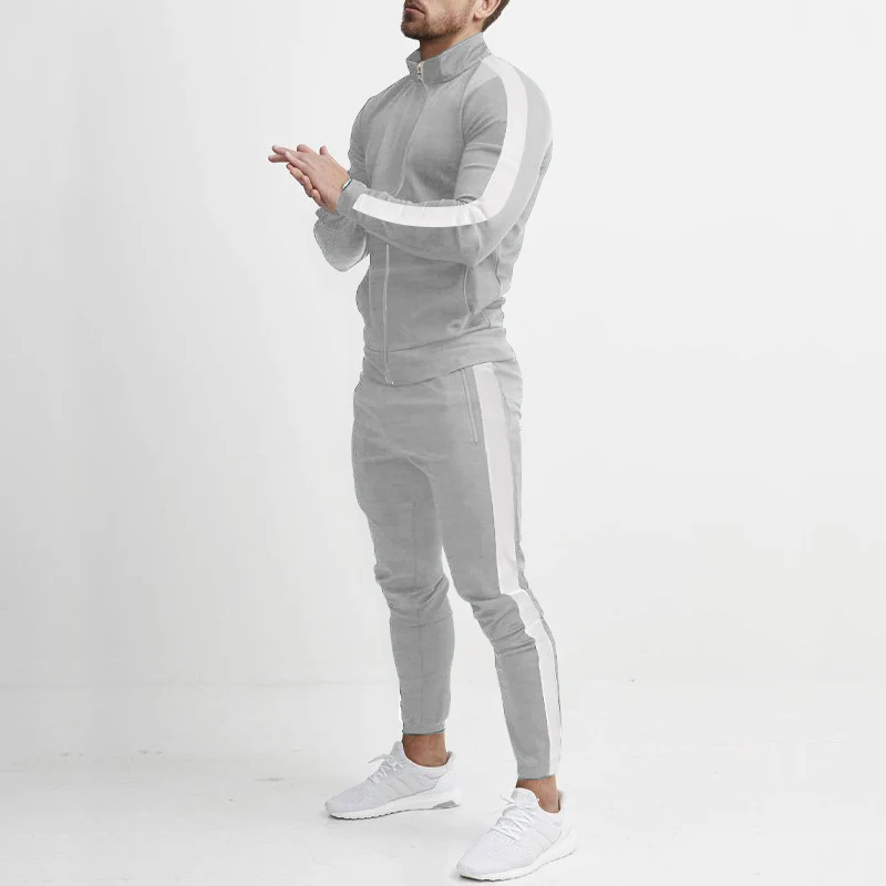 Herren Sportlicher Tapered-Trainingsanzug im Retro-Streifen-Look mit Stehkragen Drune