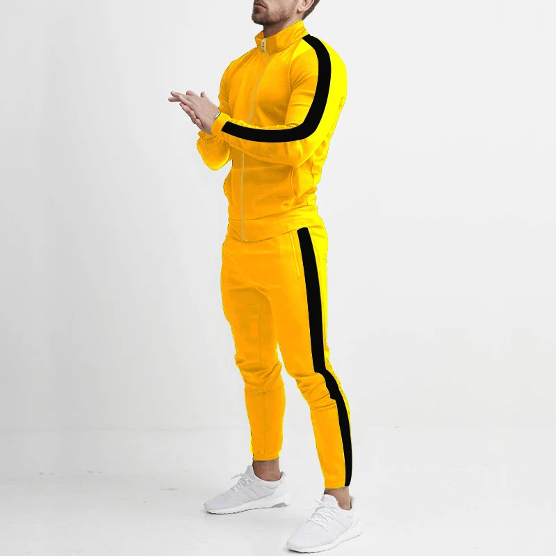 Herren Sportlicher Tapered-Trainingsanzug im Retro-Streifen-Look mit Stehkragen Drune