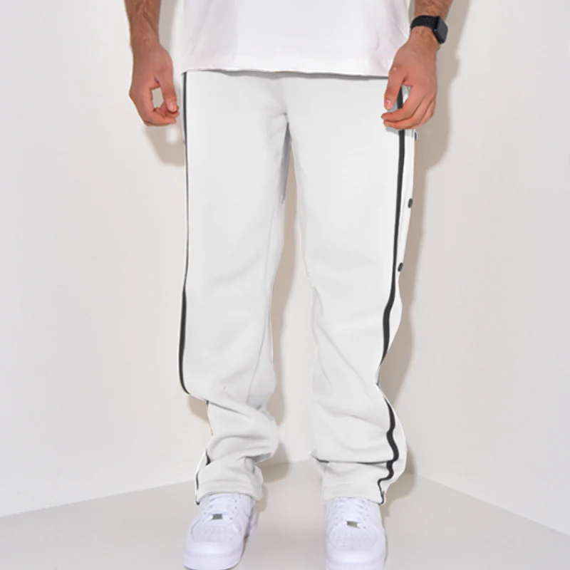 Herren Snap-Trackhose mit seitlichem Kontraststreifen, Druckknopf-Leiste und elastischem Bund Drune