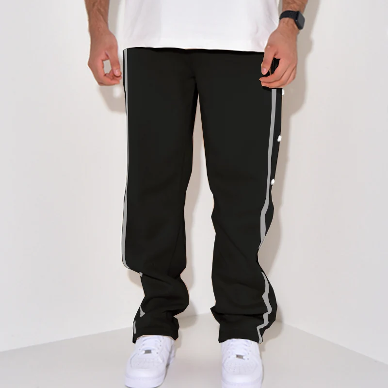 Herren Snap-Trackhose mit seitlichem Kontraststreifen, Druckknopf-Leiste und elastischem Bund Drune