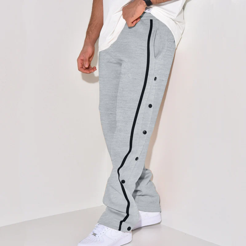 Herren Snap-Trackhose mit seitlichem Kontraststreifen, Druckknopf-Leiste und elastischem Bund Drune