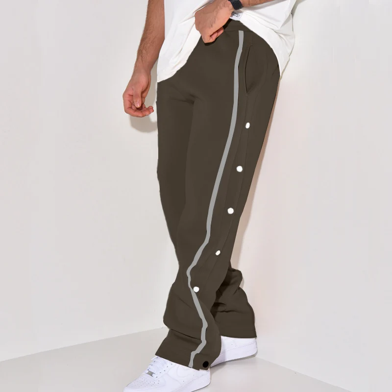 Herren Snap-Trackhose mit seitlichem Kontraststreifen, Druckknopf-Leiste und elastischem Bund Drune