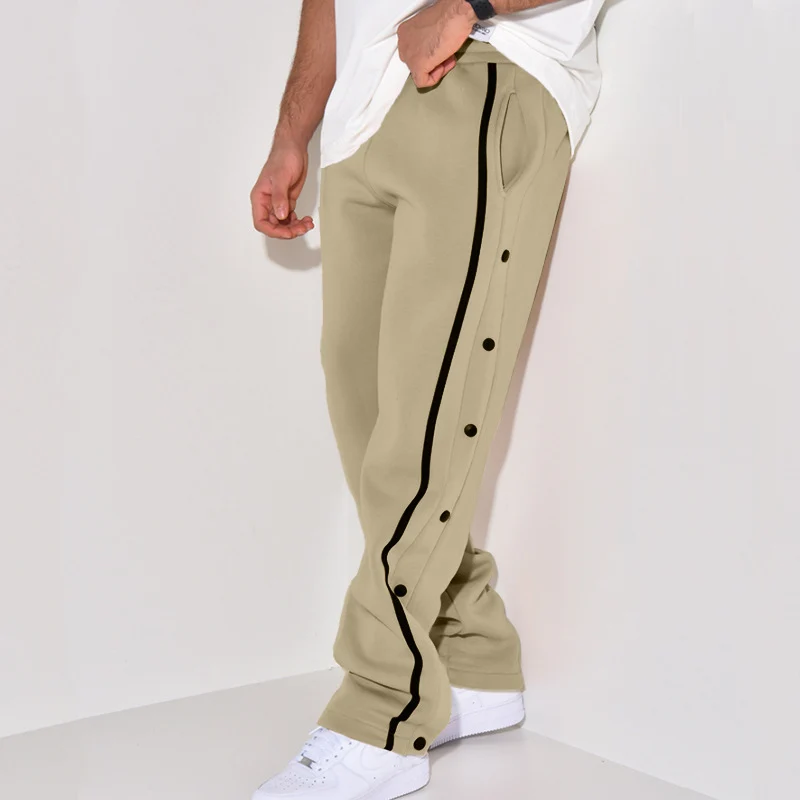 Herren Snap-Trackhose mit seitlichem Kontraststreifen, Druckknopf-Leiste und elastischem Bund Drune