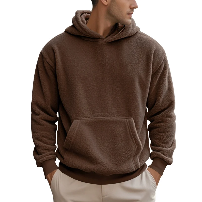 Herren Sherpa-Kapuzenpullover im Teddy-Fleece mit Kängurutasche und Rippbündchen Drune
