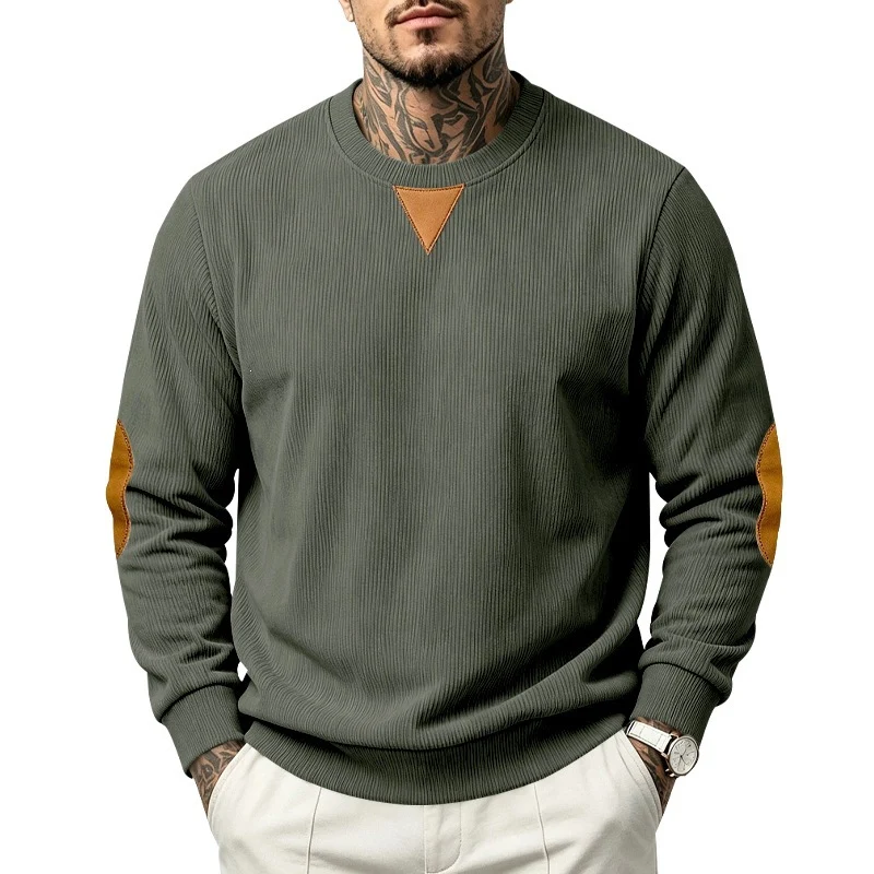 Herren Rippstrick-Sweatshirt mit Ellenbogenpatches und geripptem Rundhalsausschnitt Drune