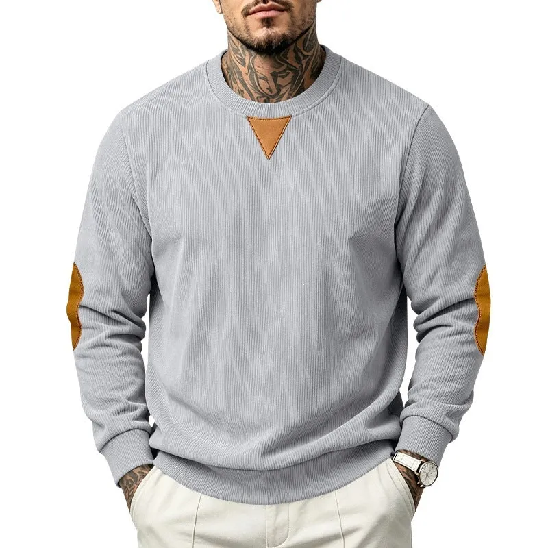 Herren Rippstrick-Sweatshirt mit Ellenbogenpatches und geripptem Rundhalsausschnitt Drune