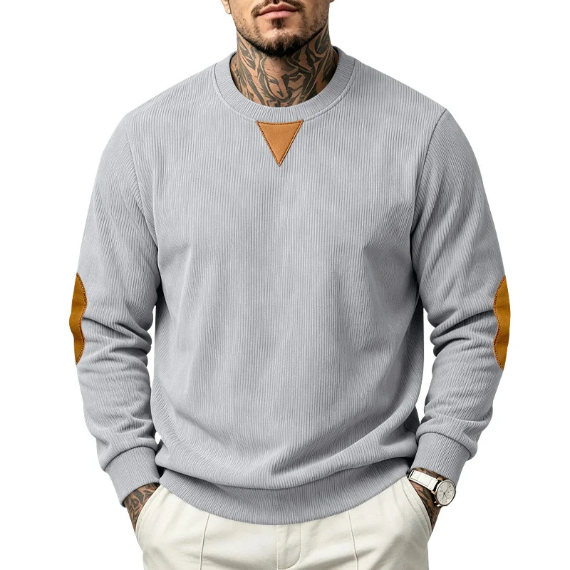 Herren Rippstrick-Sweatshirt mit Ellenbogenpatches und geripptem Rundhalsausschnitt Drune