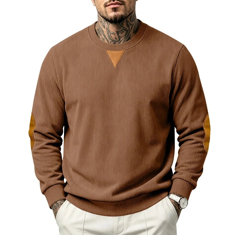 Herren Rippstrick-Sweatshirt mit Ellenbogenpatches und geripptem Rundhalsausschnitt Drune