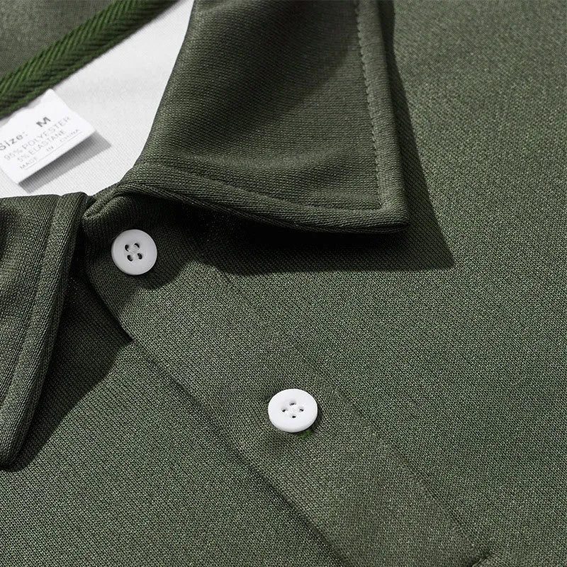 Herren Relaxed Polo-Sweatshirt mit Druckknopf-Blende und Kontrastarmdetails Drune