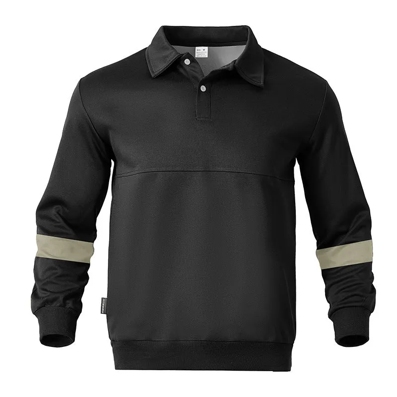Herren Relaxed Polo-Sweatshirt mit Druckknopf-Blende und Kontrastarmdetails Drune