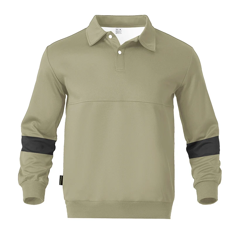 Herren Relaxed Polo-Sweatshirt mit Druckknopf-Blende und Kontrastarmdetails Drune