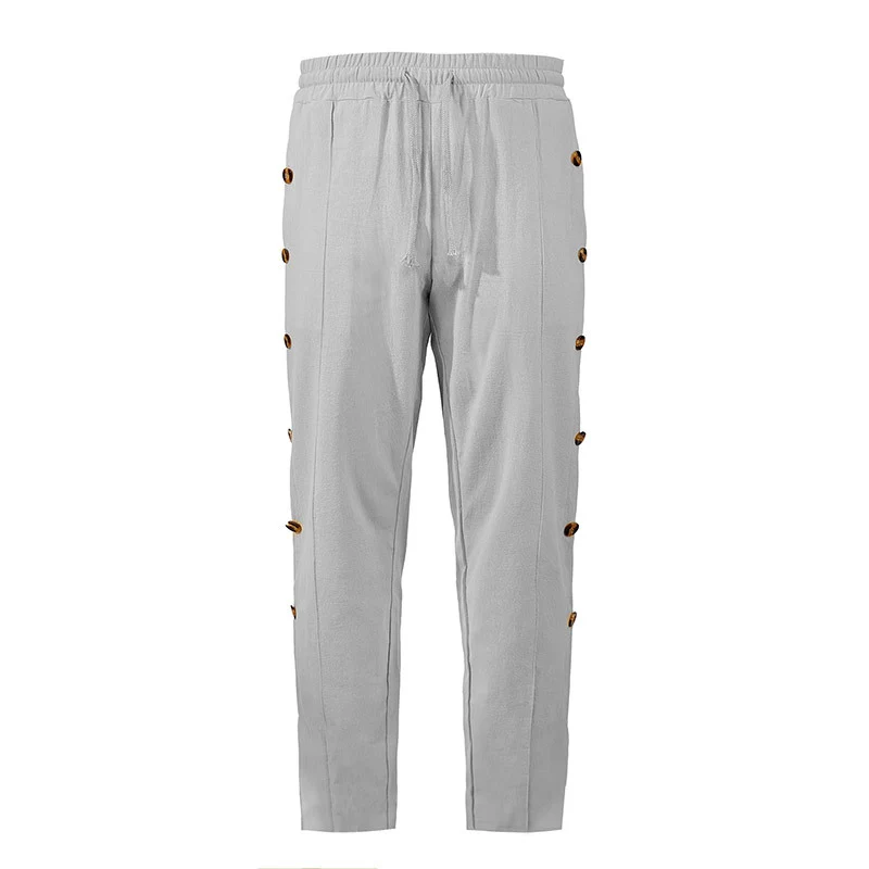 Herren Relaxed-Fit Freizeithose mit seitlichen Zierknopfleisten, elastischem Bund und Kordelzug Drune
