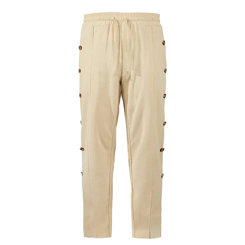 Herren Relaxed-Fit Freizeithose mit seitlichen Zierknopfleisten, elastischem Bund und Kordelzug Drune