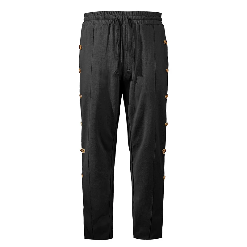 Herren Relaxed-Fit Freizeithose mit seitlichen Zierknopfleisten, elastischem Bund und Kordelzug Drune
