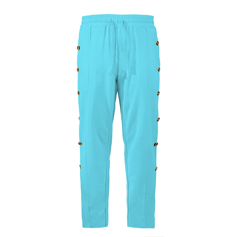Herren Relaxed-Fit Freizeithose mit seitlichen Zierknopfleisten, elastischem Bund und Kordelzug Drune