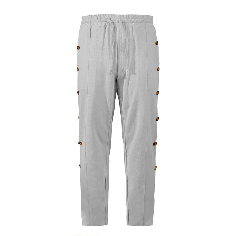 Herren Relaxed-Fit Freizeithose mit seitlichen Zierknopfleisten, elastischem Bund und Kordelzug Drune