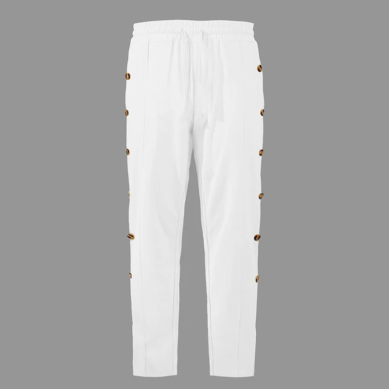 Herren Relaxed-Fit Freizeithose mit seitlichen Zierknopfleisten, elastischem Bund und Kordelzug Drune