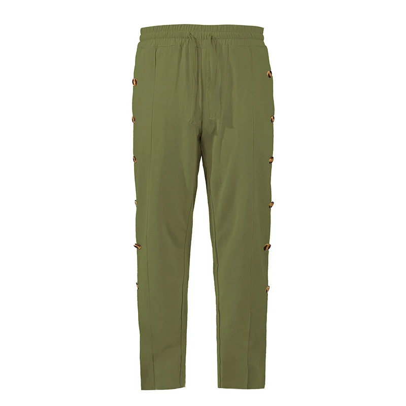 Herren Relaxed-Fit Freizeithose mit seitlichen Zierknopfleisten, elastischem Bund und Kordelzug Drune