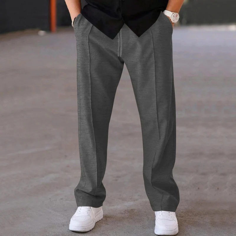 Herren Relaxed-Fit Freizeit-Hose mit Bügelfalte, Tunnelzug und Eingrifftaschen Drune