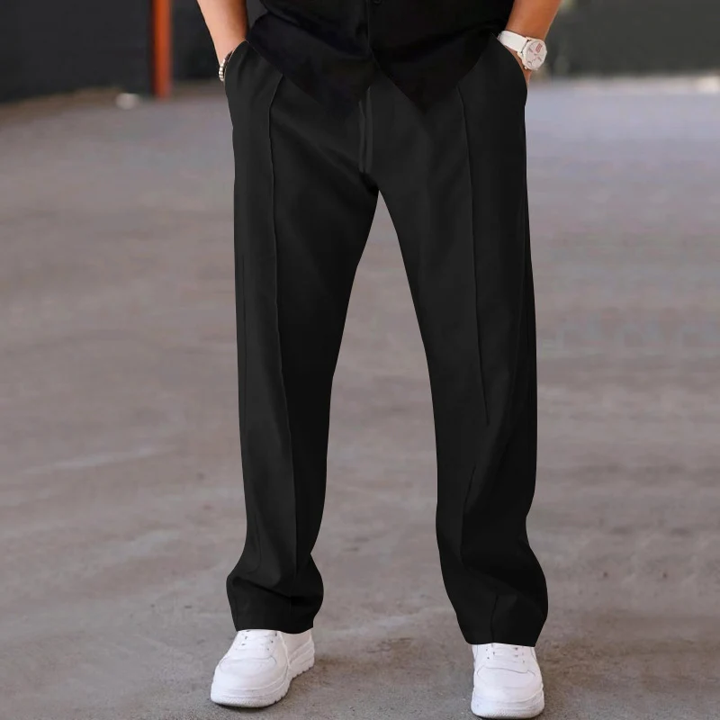 Herren Relaxed-Fit Freizeit-Hose mit Bügelfalte, Tunnelzug und Eingrifftaschen Drune