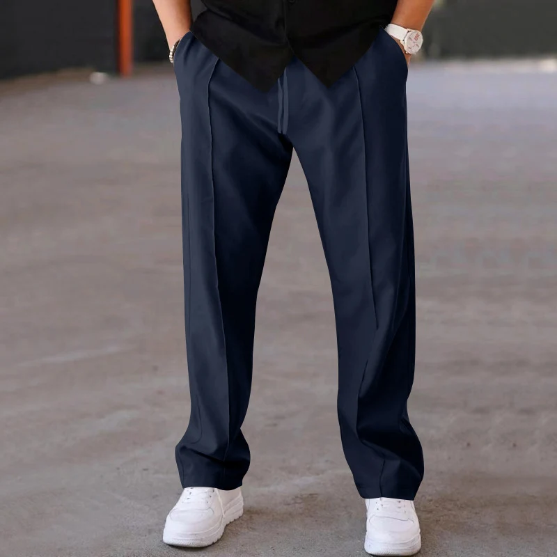 Herren Relaxed-Fit Freizeit-Hose mit Bügelfalte, Tunnelzug und Eingrifftaschen Drune