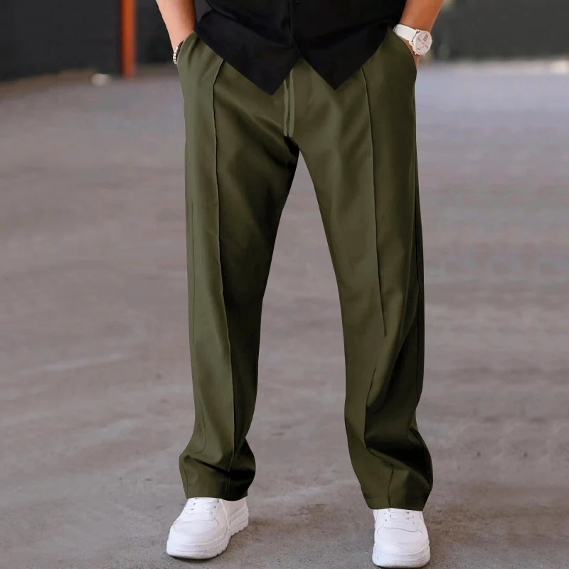 Herren Relaxed-Fit Freizeit-Hose mit Bügelfalte, Tunnelzug und Eingrifftaschen Drune