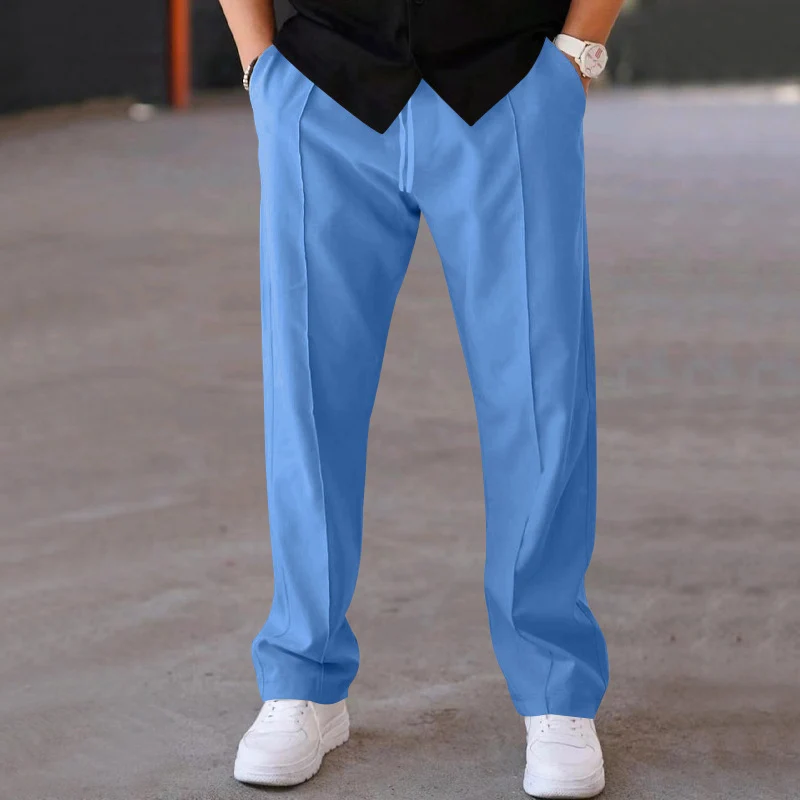 Herren Relaxed-Fit Freizeit-Hose mit Bügelfalte, Tunnelzug und Eingrifftaschen Drune