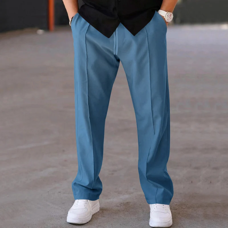 Herren Relaxed-Fit Freizeit-Hose mit Bügelfalte, Tunnelzug und Eingrifftaschen Drune