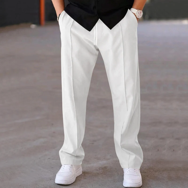 Herren Relaxed-Fit Freizeit-Hose mit Bügelfalte, Tunnelzug und Eingrifftaschen Drune