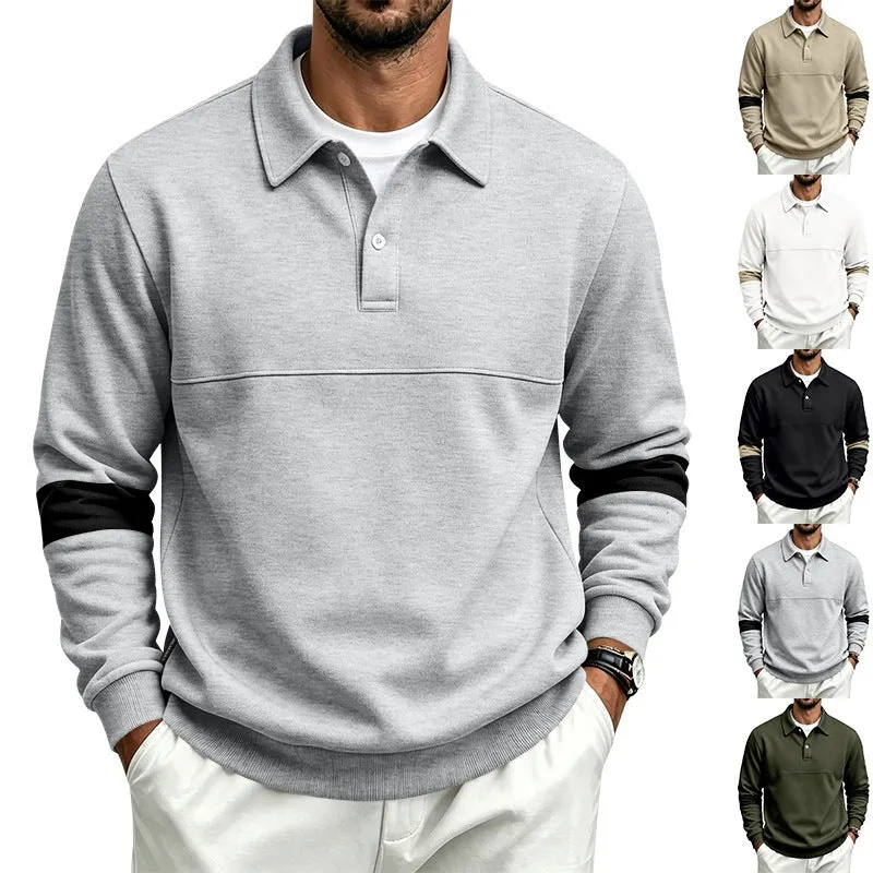 Herren Poloshirt-Pullover mit Brustnaht und Kontraststreifen an den Ärmeln Drune