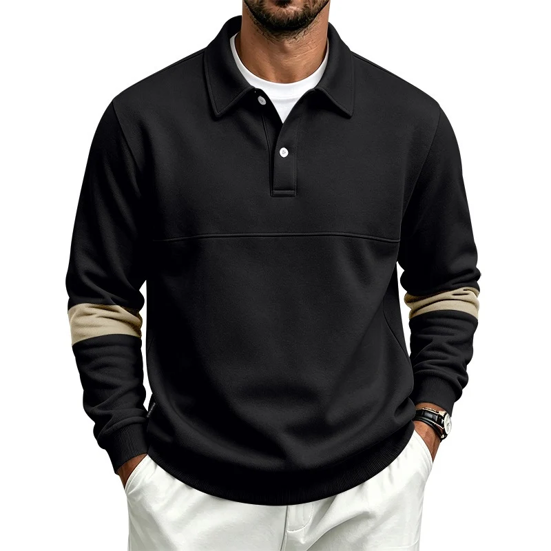 Herren Poloshirt-Pullover mit Brustnaht und Kontraststreifen an den Ärmeln Drune