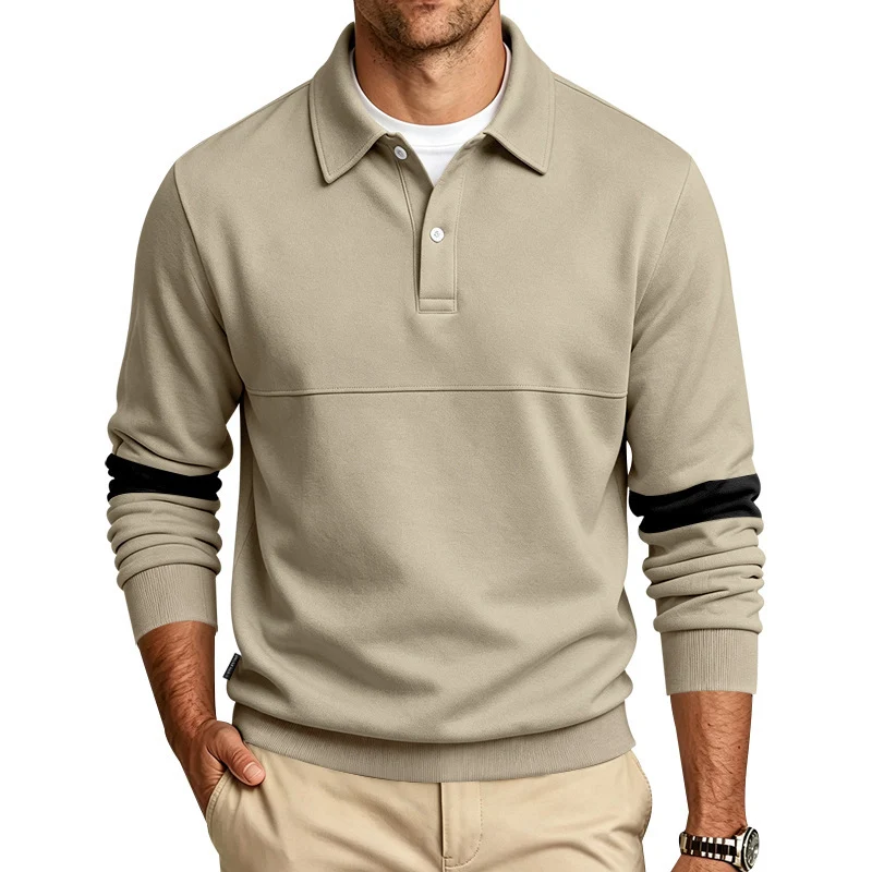 Herren Poloshirt-Pullover mit Brustnaht und Kontraststreifen an den Ärmeln Drune