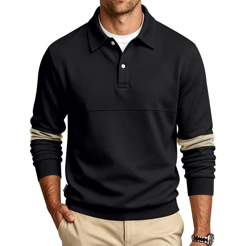 Herren Poloshirt-Pullover mit Brustnaht und Kontraststreifen an den Ärmeln Drune