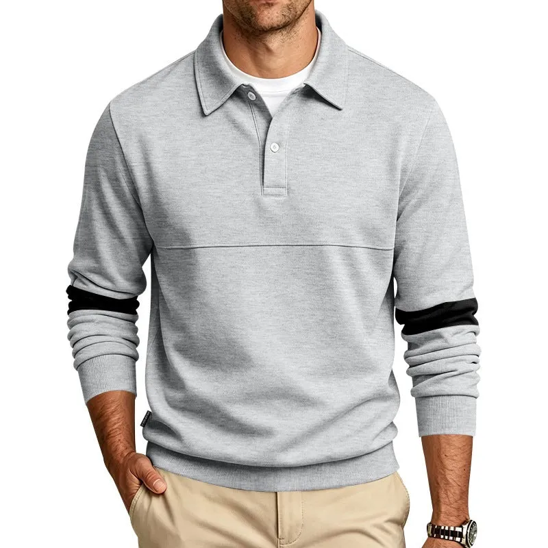 Herren Poloshirt-Pullover mit Brustnaht und Kontraststreifen an den Ärmeln Drune