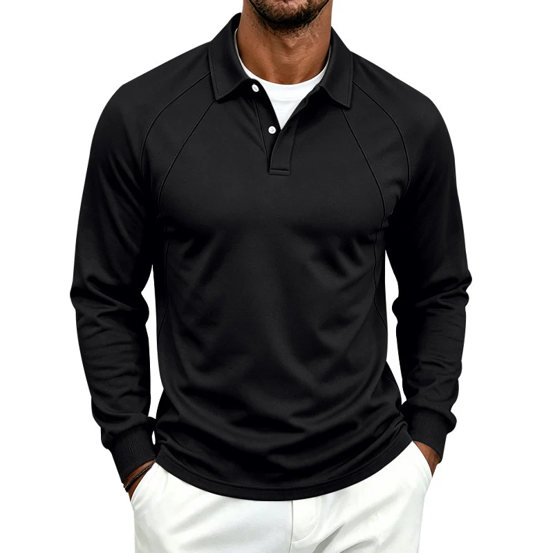 Herren Polo-Sweatshirt mit Raglanärmeln, Halbknopfleiste und Rippbündchen Drune