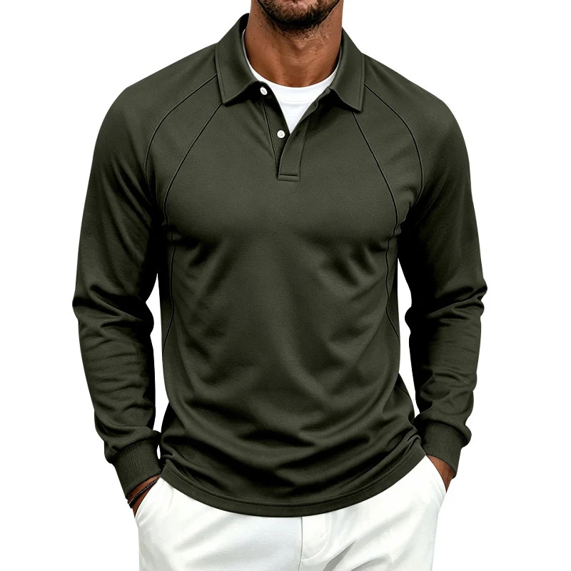 Herren Polo-Sweatshirt mit Raglanärmeln, Halbknopfleiste und Rippbündchen Drune
