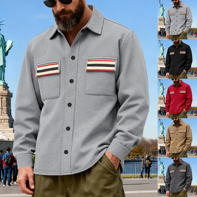 Herren Overshirt-Jacke aus schwerem Baumwollmix mit Brusttaschen und Kontraststreifen Drune