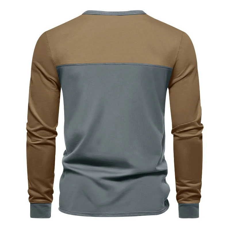 Herren Modernes Henley-Shirt mit Farbblock-Schulterpartie und Halbknopfleiste Drune