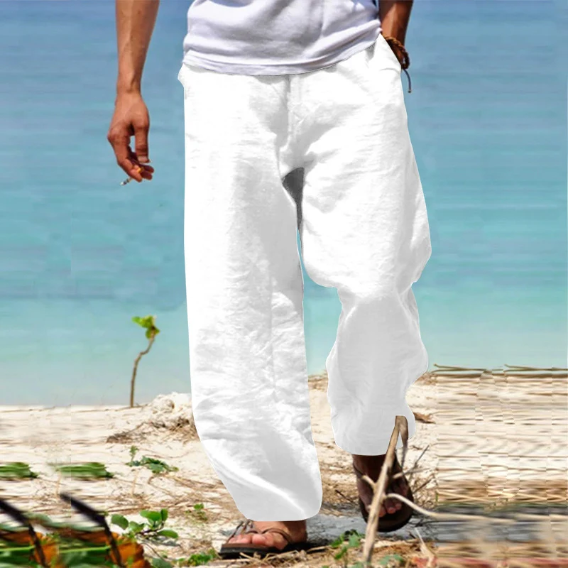 Herren Luftige Strandhose im Baggy-Schnitt aus Leinenmix mit Tunnelzug Drune
