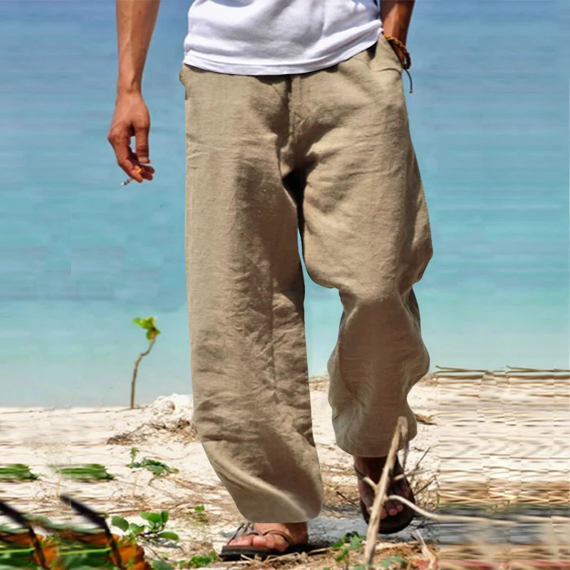 Herren Luftige Strandhose im Baggy-Schnitt aus Leinenmix mit Tunnelzug Drune
