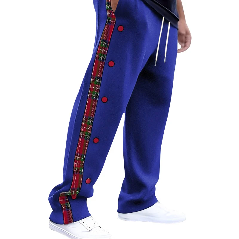 Herren lockere Jogginghose mit seitlichem Karostreifen und Druckknopfleiste Drune