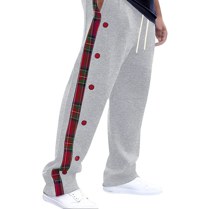 Herren lockere Jogginghose mit seitlichem Karostreifen und Druckknopfleiste Drune