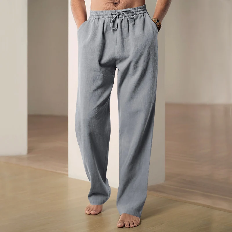 Herren Locker geschnittene Leinenhose mit Kordelzug und geradem Bein Drune