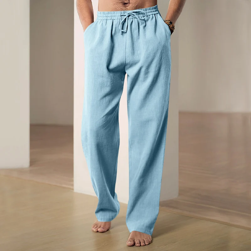 Herren Locker geschnittene Leinenhose mit Kordelzug und geradem Bein Drune